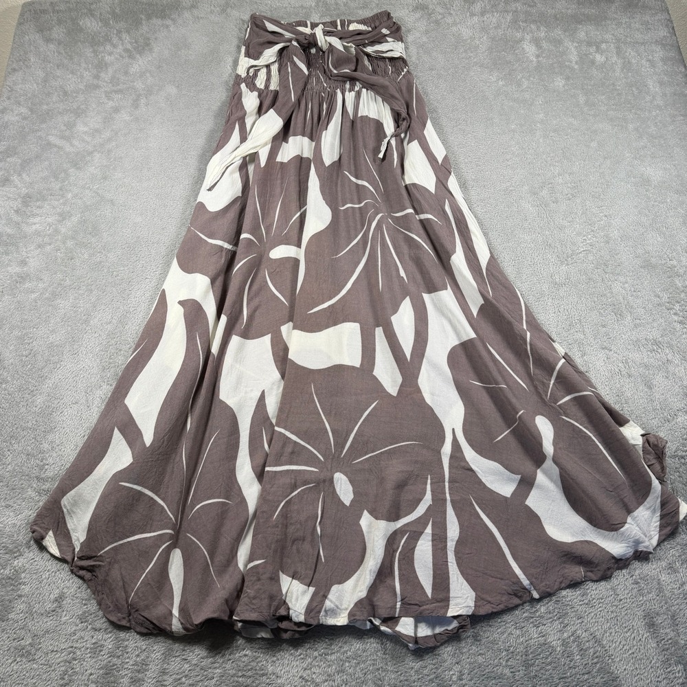 Marcella Hawaii Maxi Skirt Women One Size Brown Taro Print Smocked Tie Waist